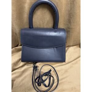 Antonio Milani Navy Blue Top Handle and Crossbody Smooth Leather Bag